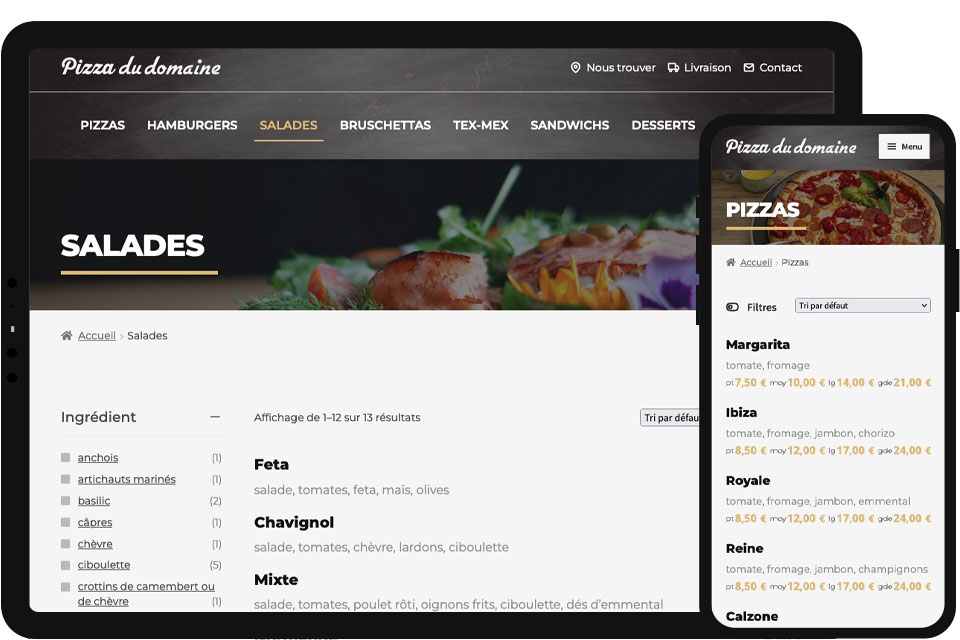 création de site e-commerce pizza du domaine